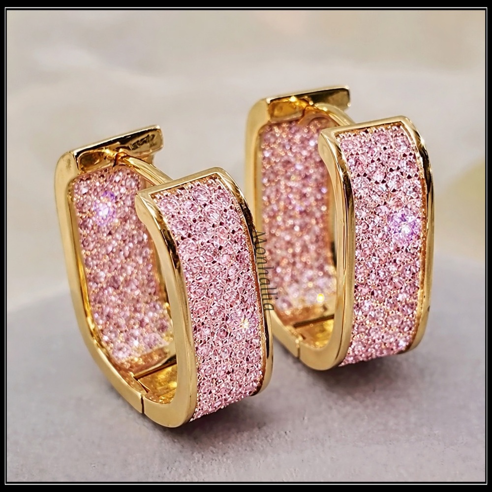 Clearance! New Blush Pink Pavé Oval Cubic Zirconia Huggie Hoop Earrings